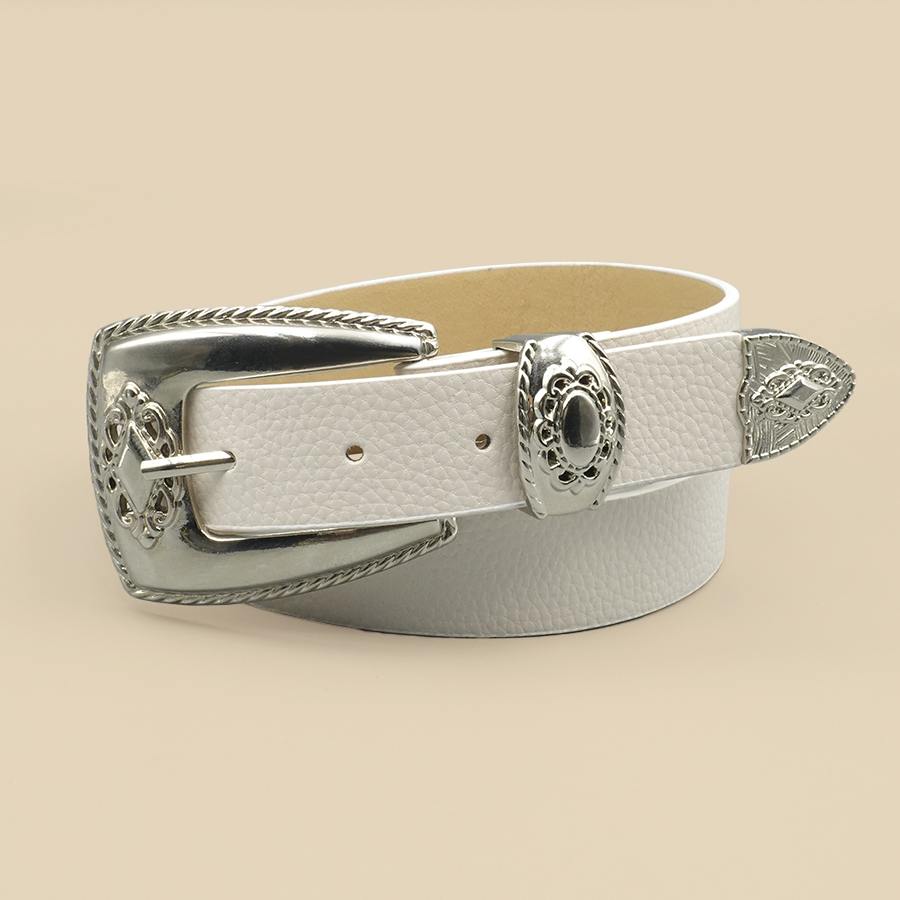 Off White Belt - ขอบสีขาวเข็มขัดผู้หญิงสีทึบเข็มขัดทุกวันลําลองเงินแกะสลักหัวเข็มขัดโลหะผสมทุกวันการเดินทางวันที่อุปกรณ์เสริมแฟชั่น