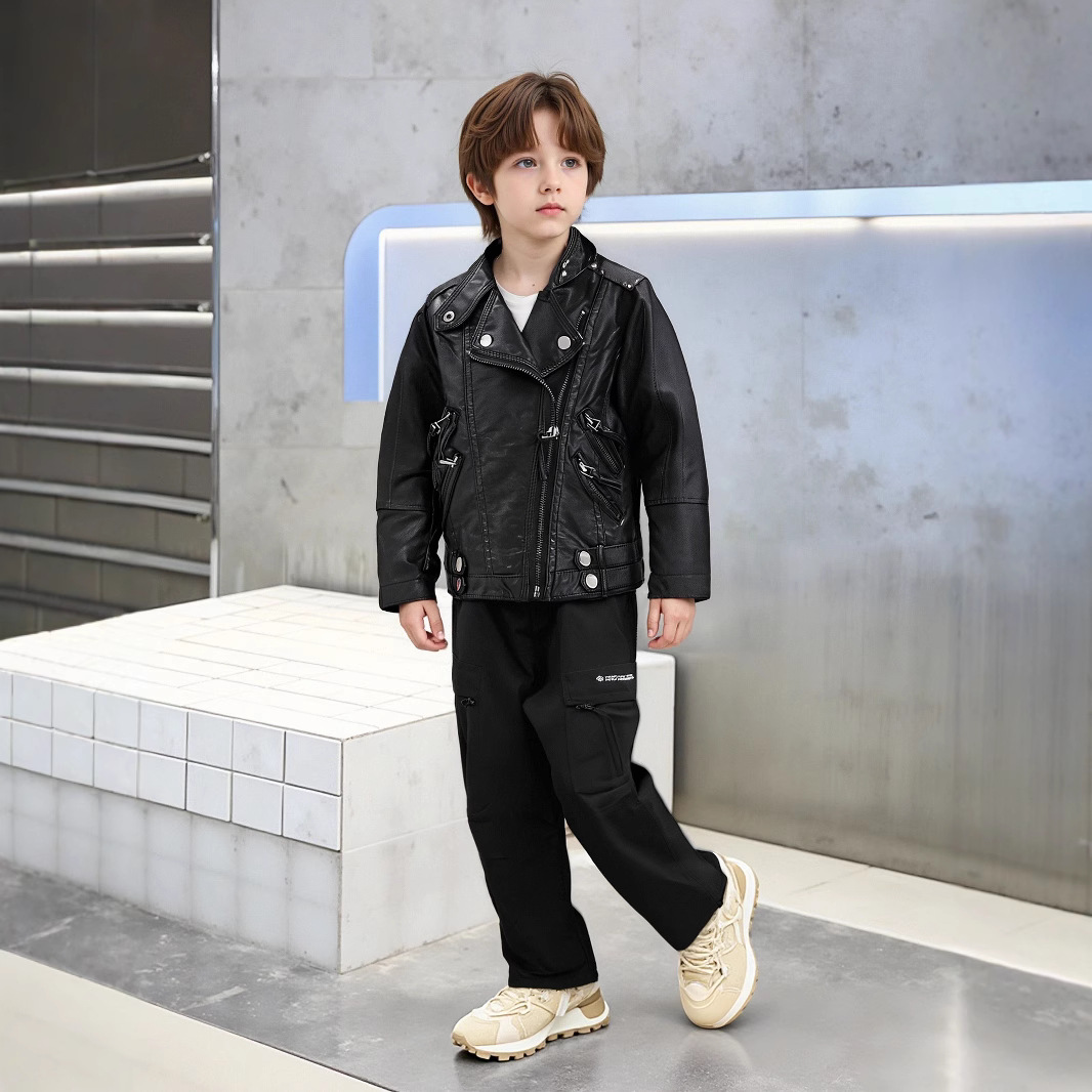เสื้อแจ็คเก็ตหนัง PU สำหรับเด็ - Streetwear Brand Logo Design บทวิจารณ์และราคา